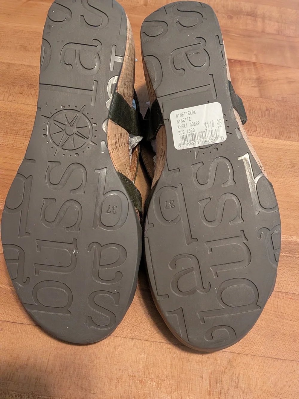 NWT Bussola Nynette Khaki Green Woven Leather Cork Wedge Sandals Size 37 (US 7)